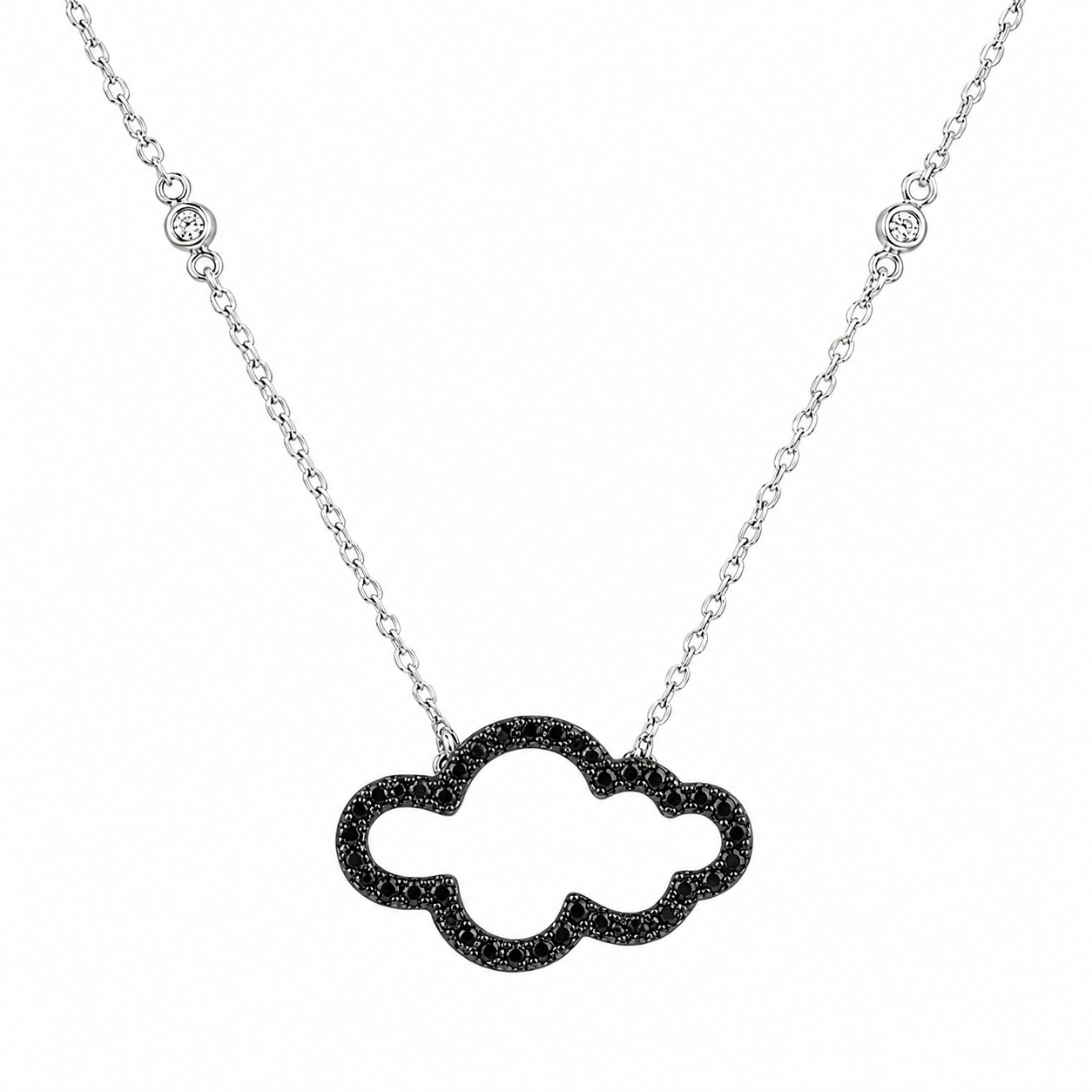 Collar de nube abierta con incrustaciones de circonitas negras en plata de ley 925 rodiada - STP01528BLK