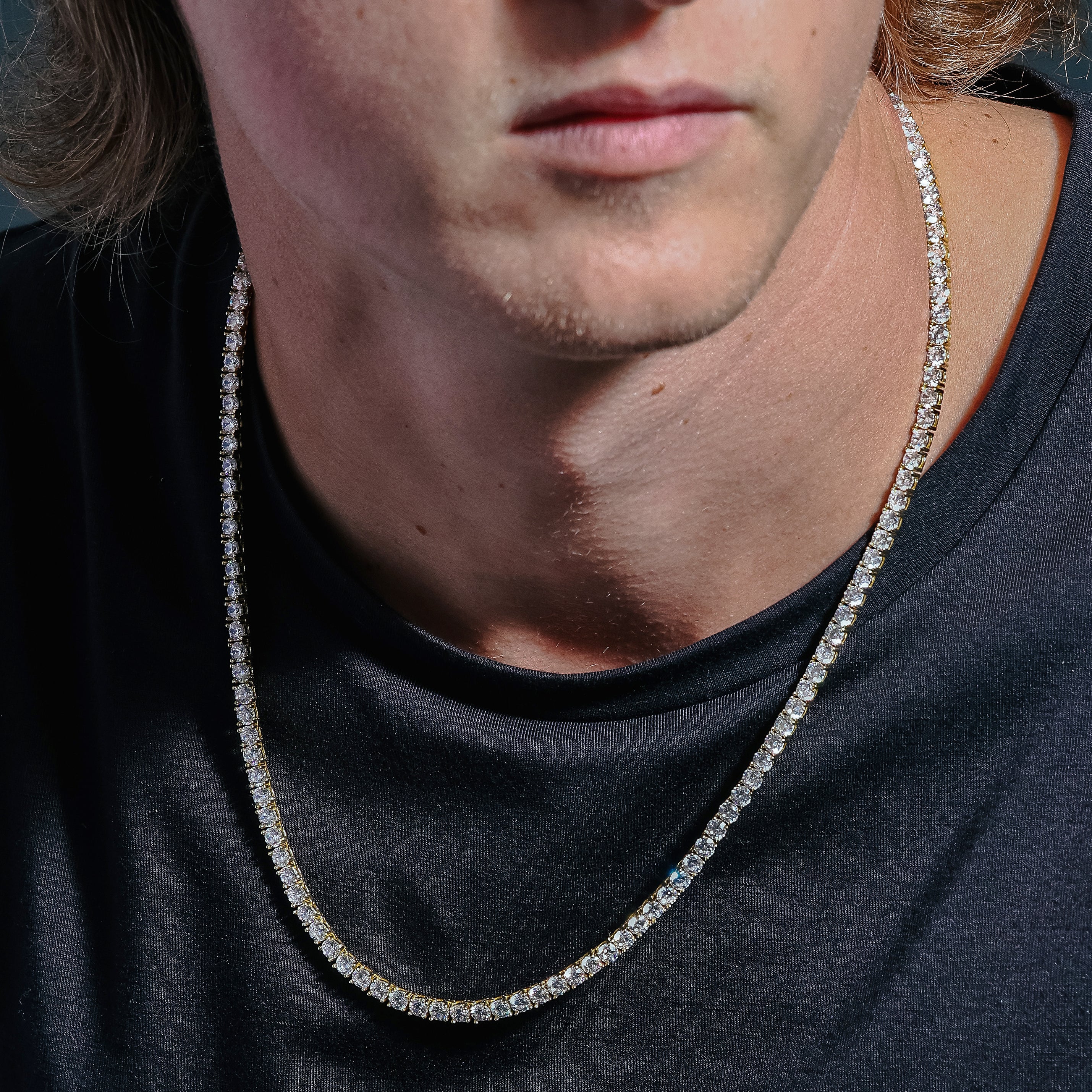 Collar o pulsera de tenis con circonitas cúbicas de 4 mm en plata de ley 925 bañada en oro - STP01676GP