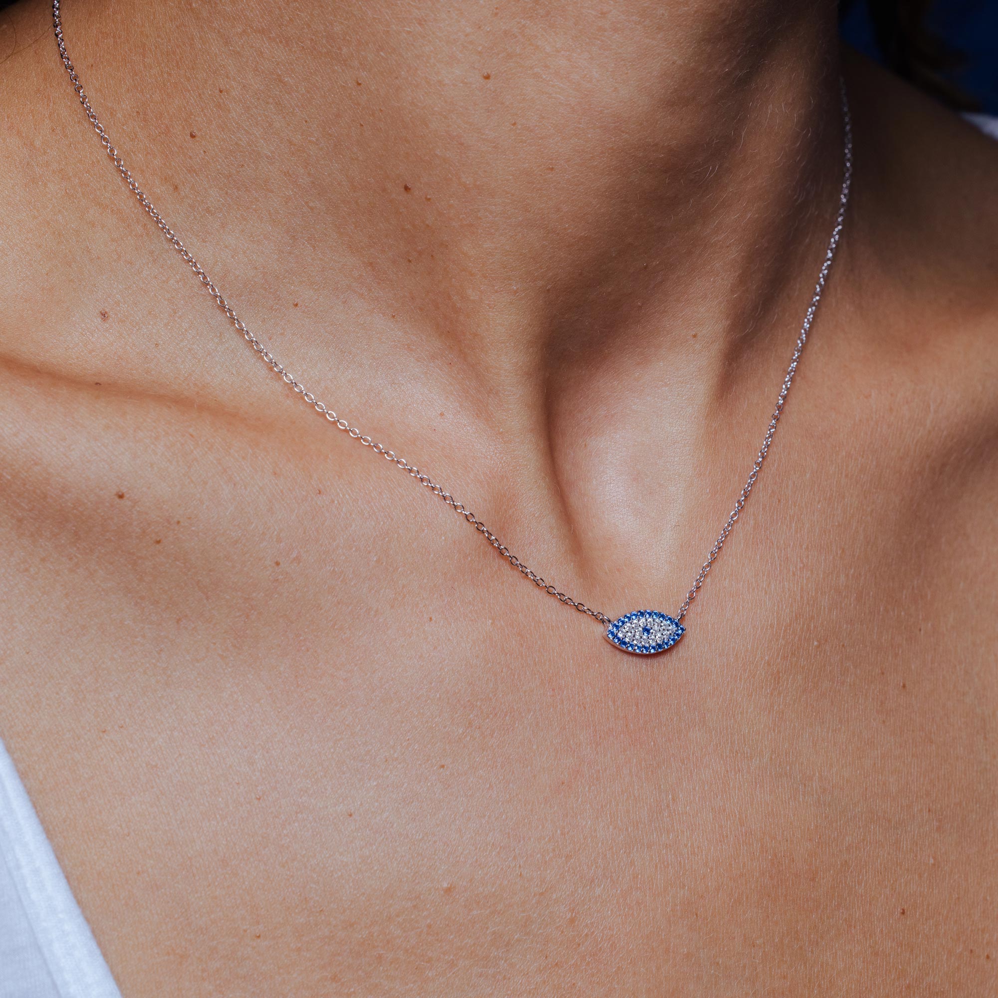 Collar de plata de ley 925 rodiada con circonitas y ojo malvado - STP01849