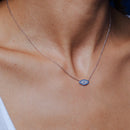 Rhodium Plated 925 Sterling Silver Evil Eye CZ Necklace - STP01849