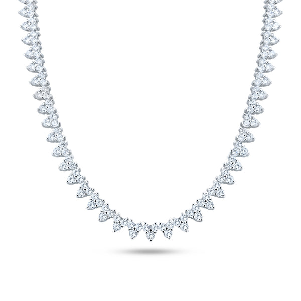 Silver 925 Rhodium Plated Multi Shape Clear CZ Tennis Necklace - STP01851