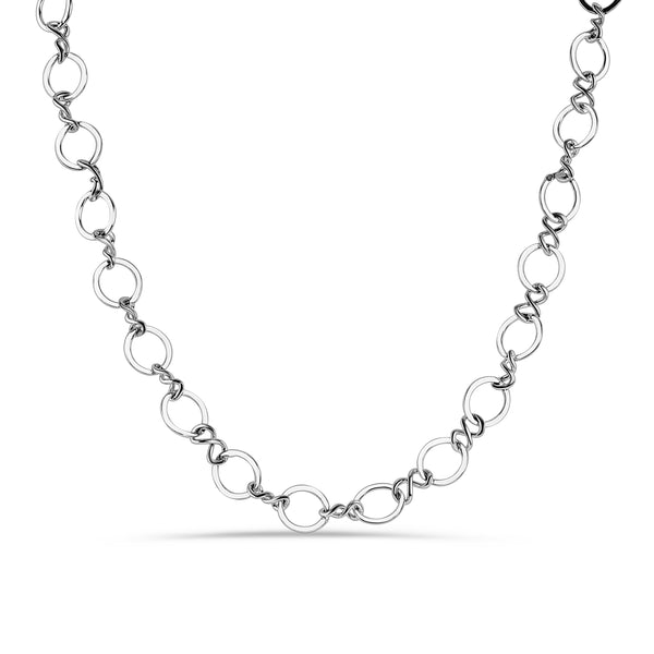 Rhodium Plated 925 Sterling Silver Plain Multi Circle Necklace - STP00524