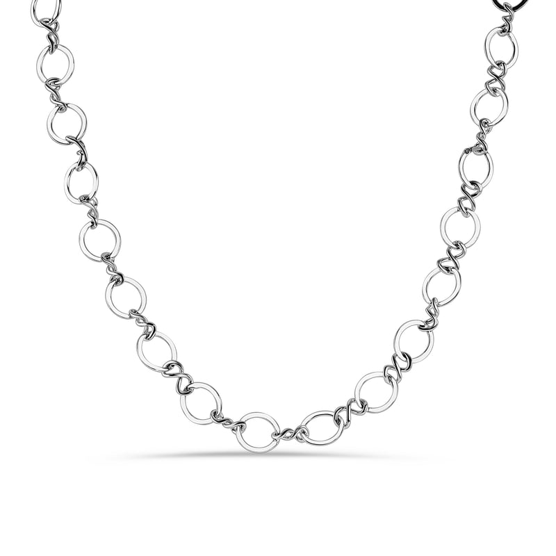 Rhodium Plated 925 Sterling Silver Plain Multi Circle Necklace - STP00524