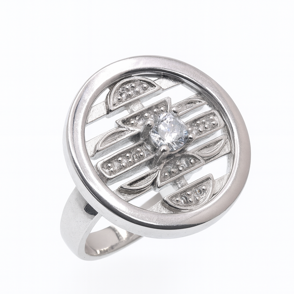 Rhodium Plated 925 Sterling Silver CZ Cluster Clover Ring - STR00104