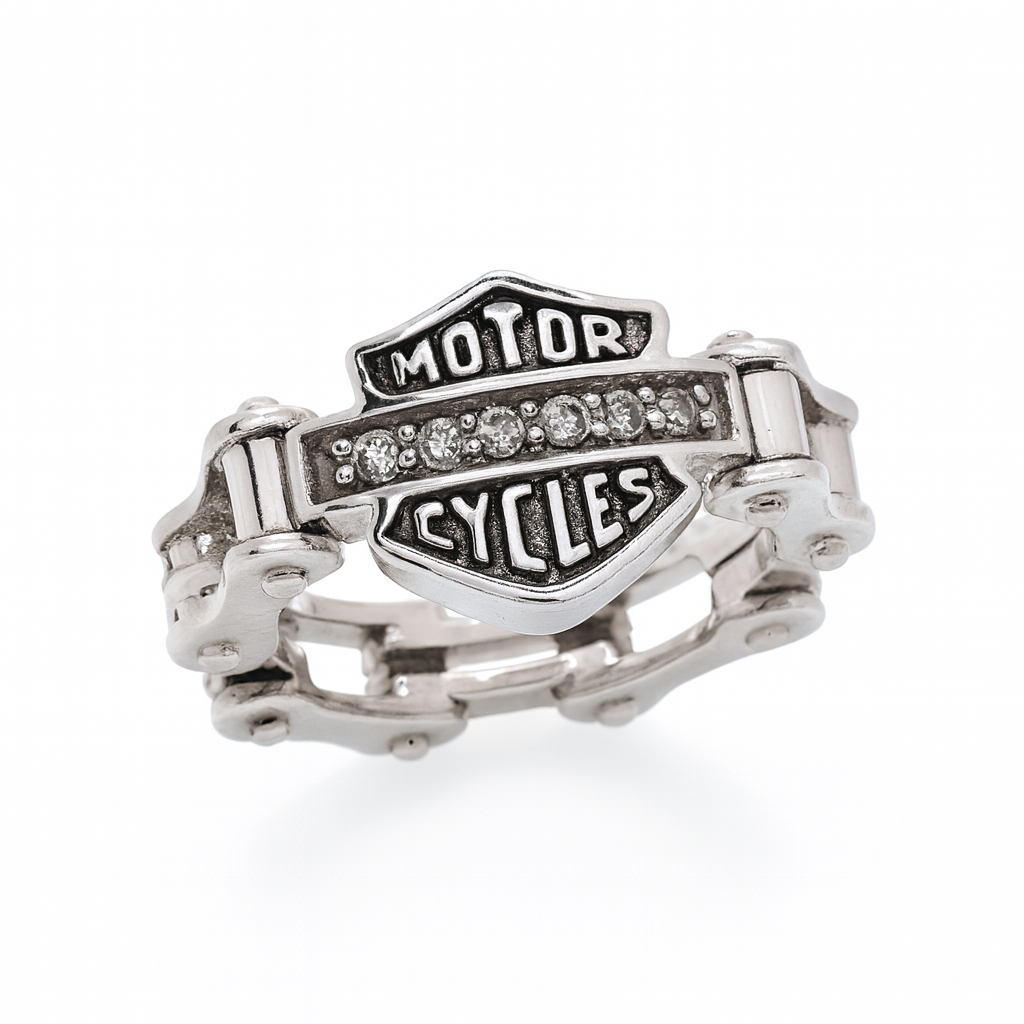 Clearance - Rhodium Plated 925 Sterling Silver CZ Biker Ring - STR00139