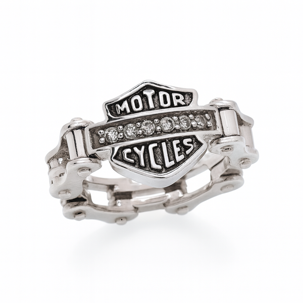 Rhodium Plated 925 Sterling Silver CZ Biker Ring - STR00139