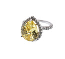 Silver 925 Rhodium Plated Yellow Center Clear Cluster CZ Ring - STR00386YEL
