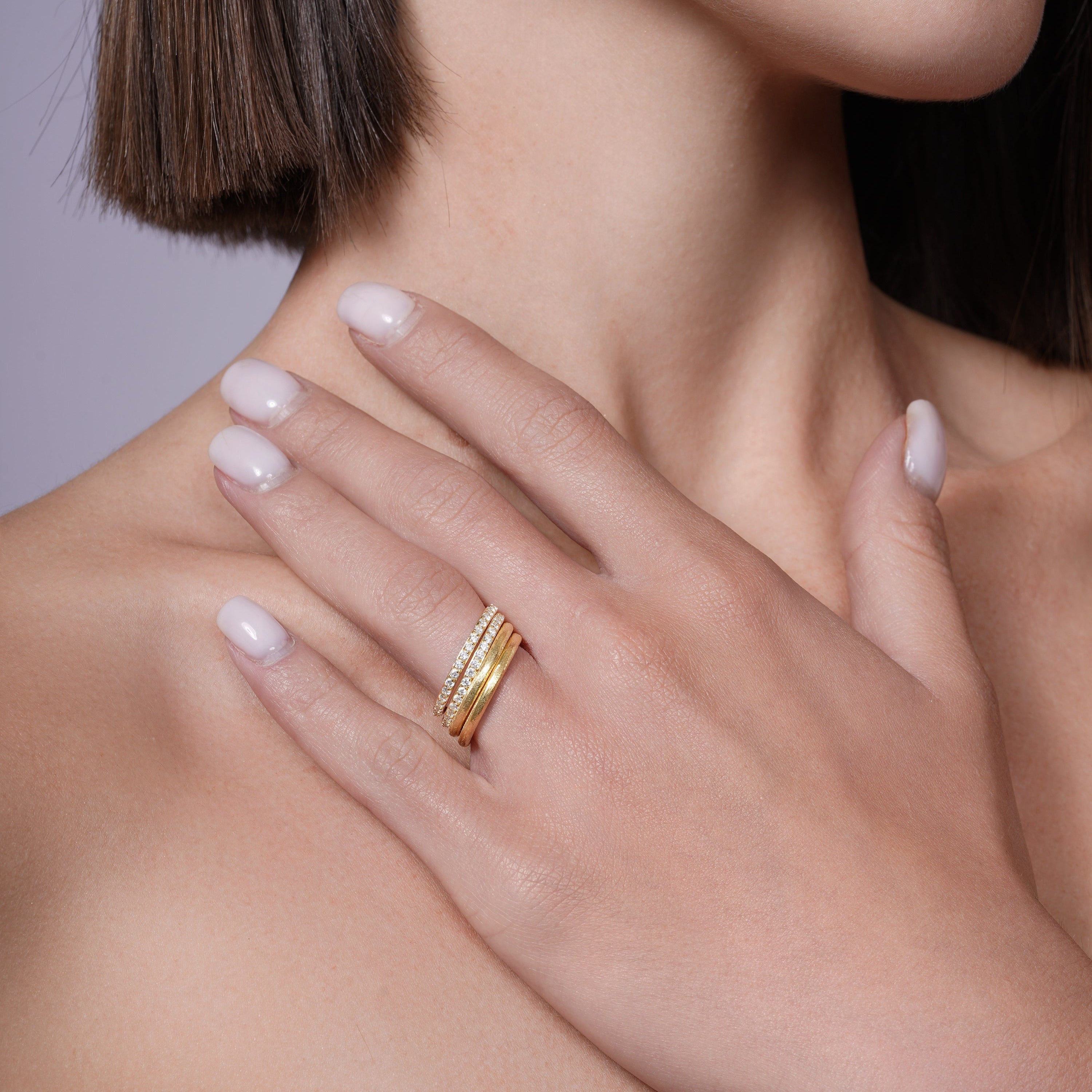 Silver 925 Gold Plated CZ Ring Set - STR00517GP