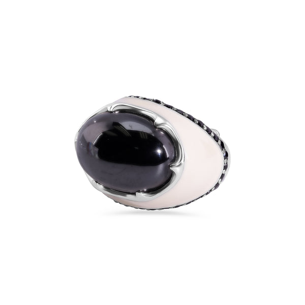 Closeout-Silver 925 Rhodium and Black Rhodium Plated Black Onyx and Black CZ Dome Ring - STR00615