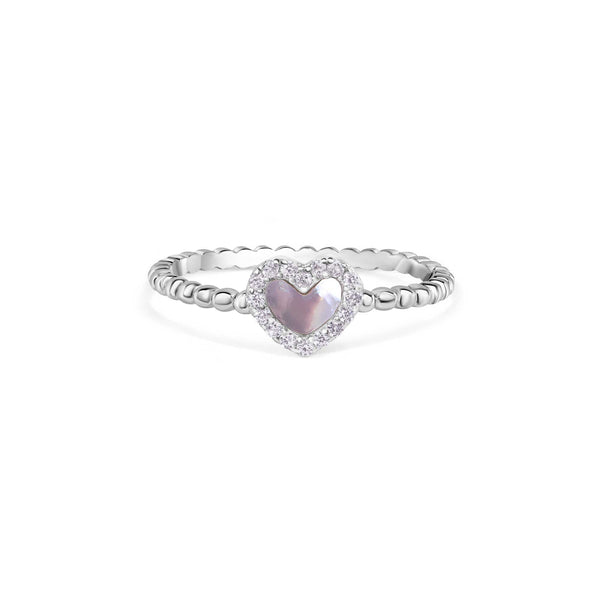Silver 925 Nickel Free Rhodium Plated Rope Style Shank Heart Ring - STR01172