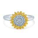 Anillo de girasol con circonita cúbica en plata de ley 925 bañada en rodio y oro - STR01173