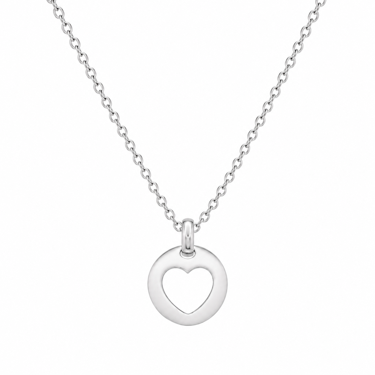 Liquidación - Conjunto de aretes y collar colgante de corazón abierto con baño de rodio en plata 925 - STS00028