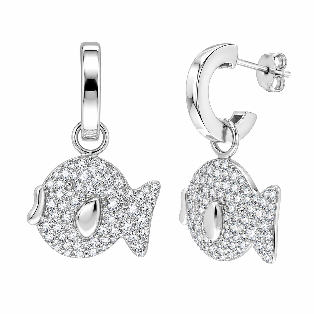 Conjunto de circonitas en forma de pez bañado en rodio de plata 925 - STS00115
