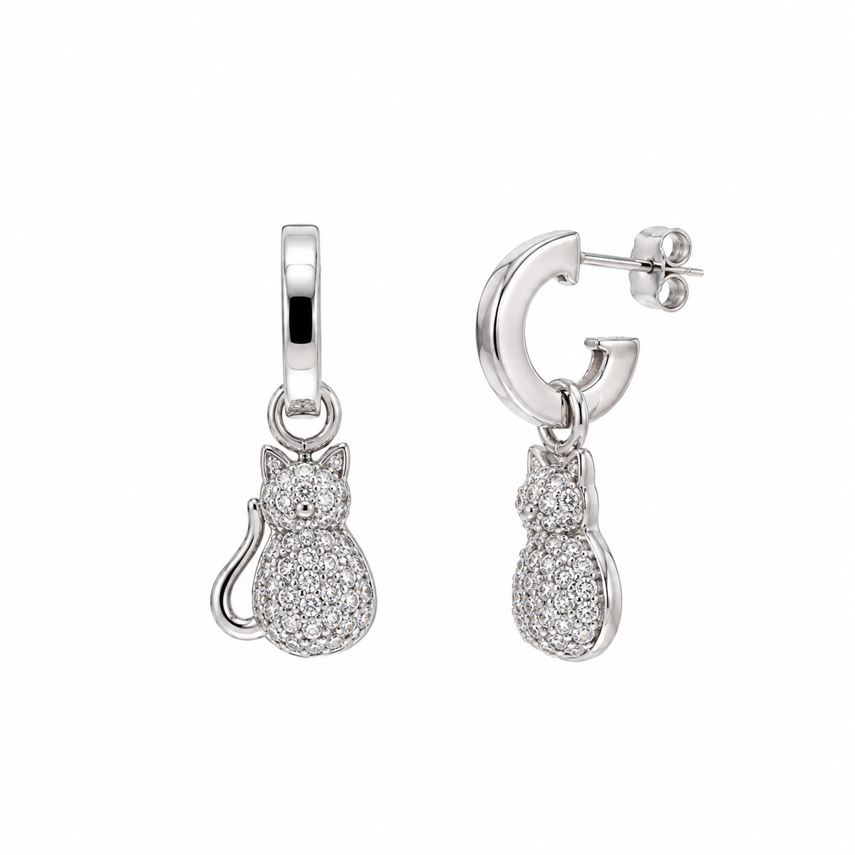 Conjunto Gato Gordo Chapado en Plata 925 Rodio - STS00117