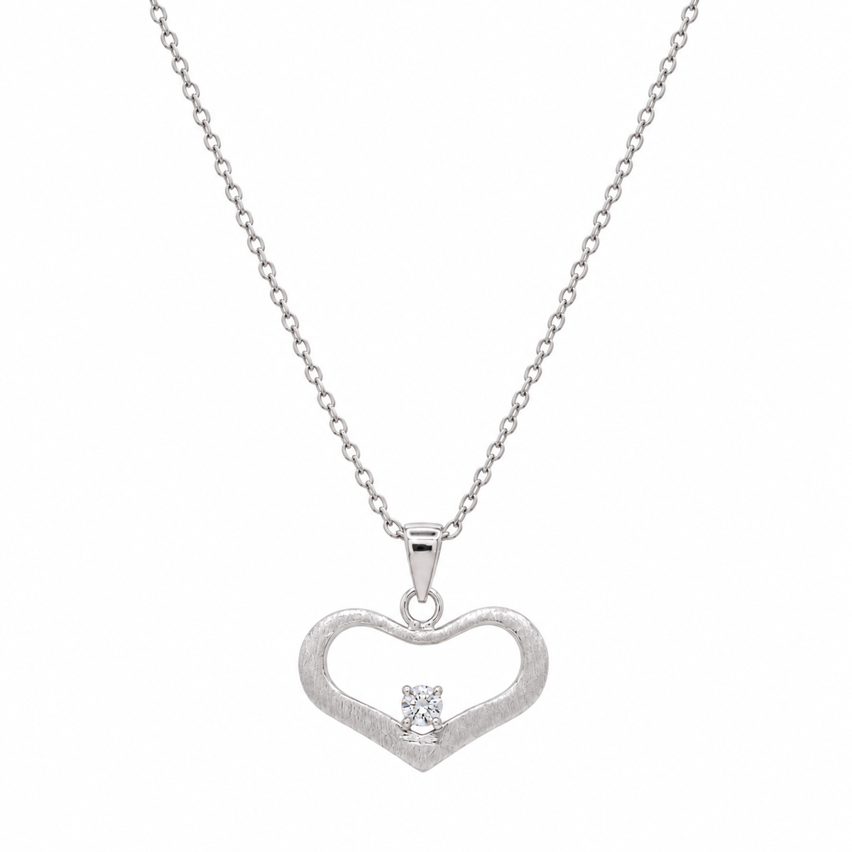 Liquidación - Conjunto de pendientes y collar con gancho colgante de corazón abierto con circonitas cúbicas en plata 925 rodiada - STS00155