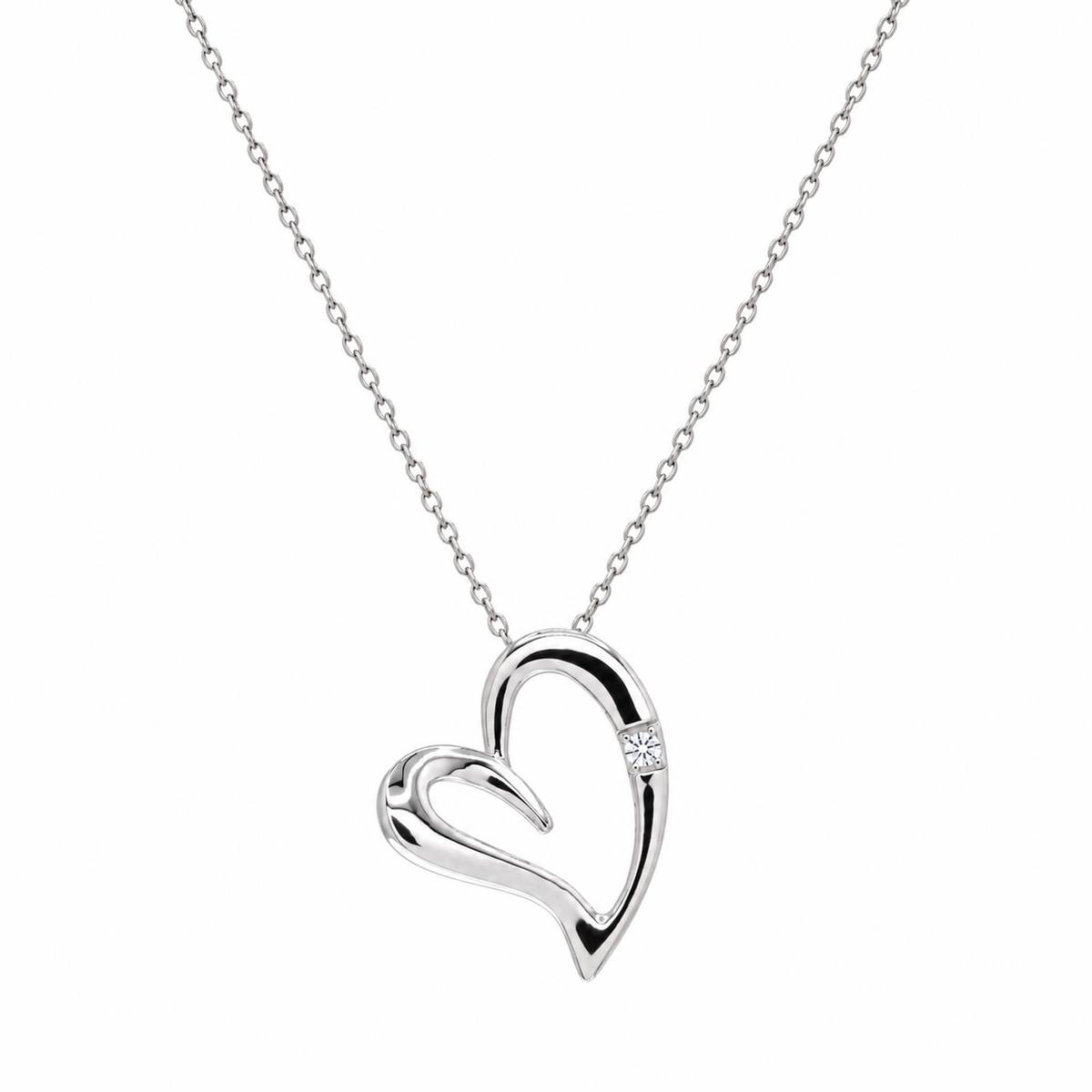 Conjunto de pendientes y collar con circonitas cúbicas en forma de corazón abierto en plata de ley 925 rodiada - STS00159