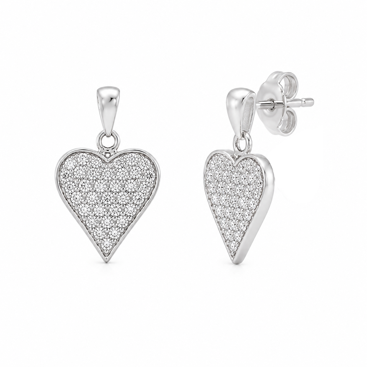 Conjunto de pendientes y collar con circonitas cúbicas en forma de corazón de plata de ley 925 rodiada - STS00164