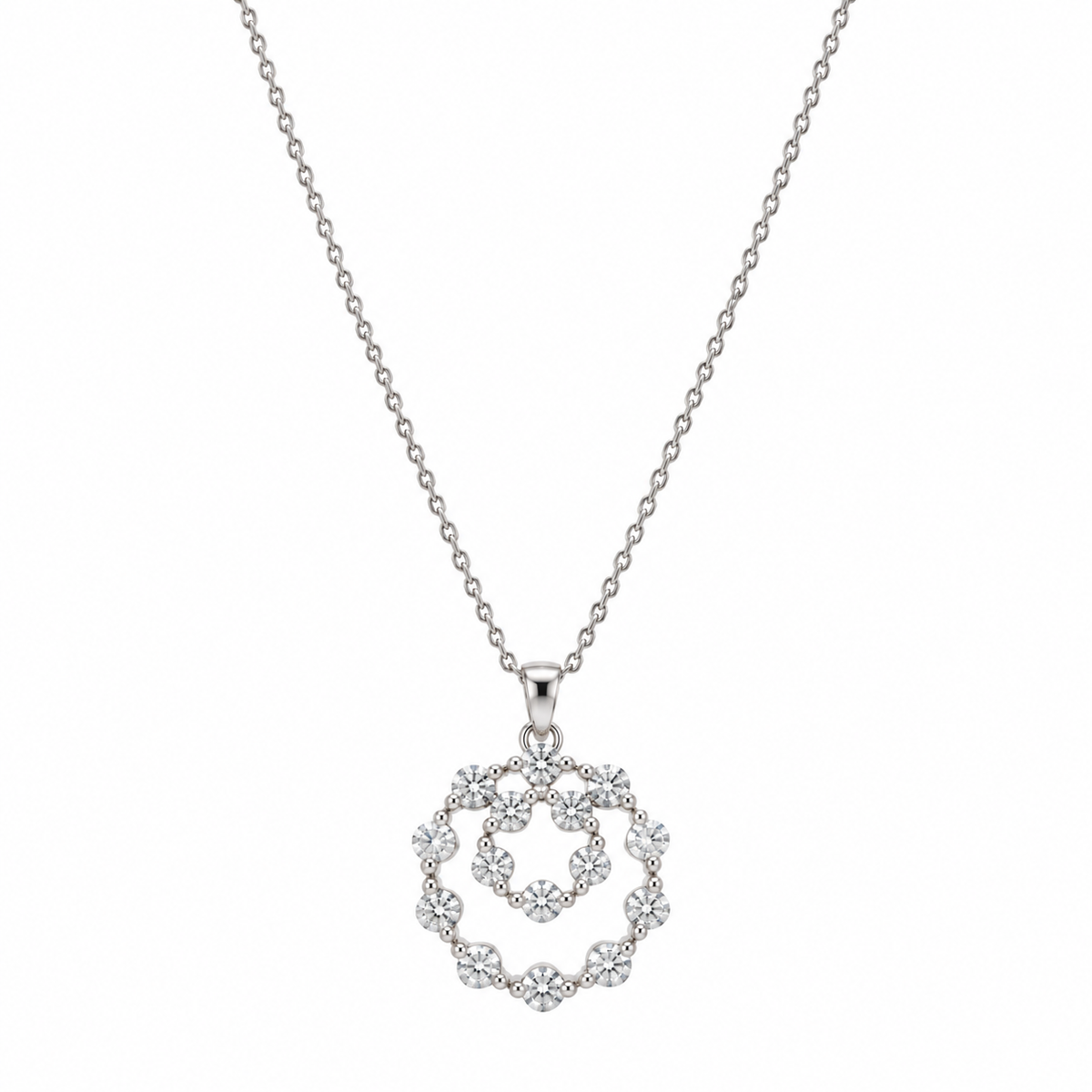 Juego de aretes y collar con circonita cúbica graduada, chapado en rodio, plata 925 - STS00166