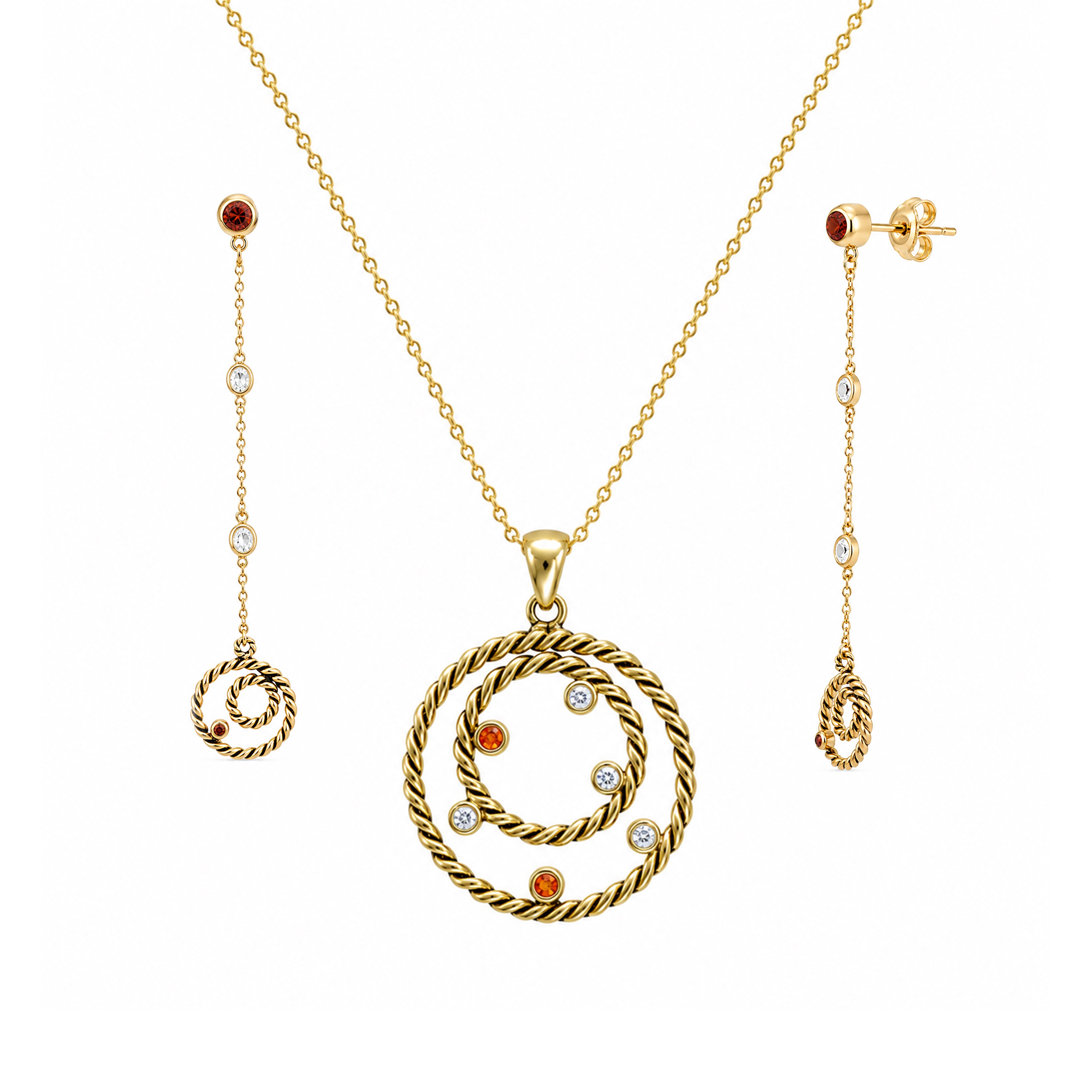 Liquidación - Conjunto de collar y pendientes de plata esterlina 925 con baño de rodio y diseño de cuerda circular - STS00172