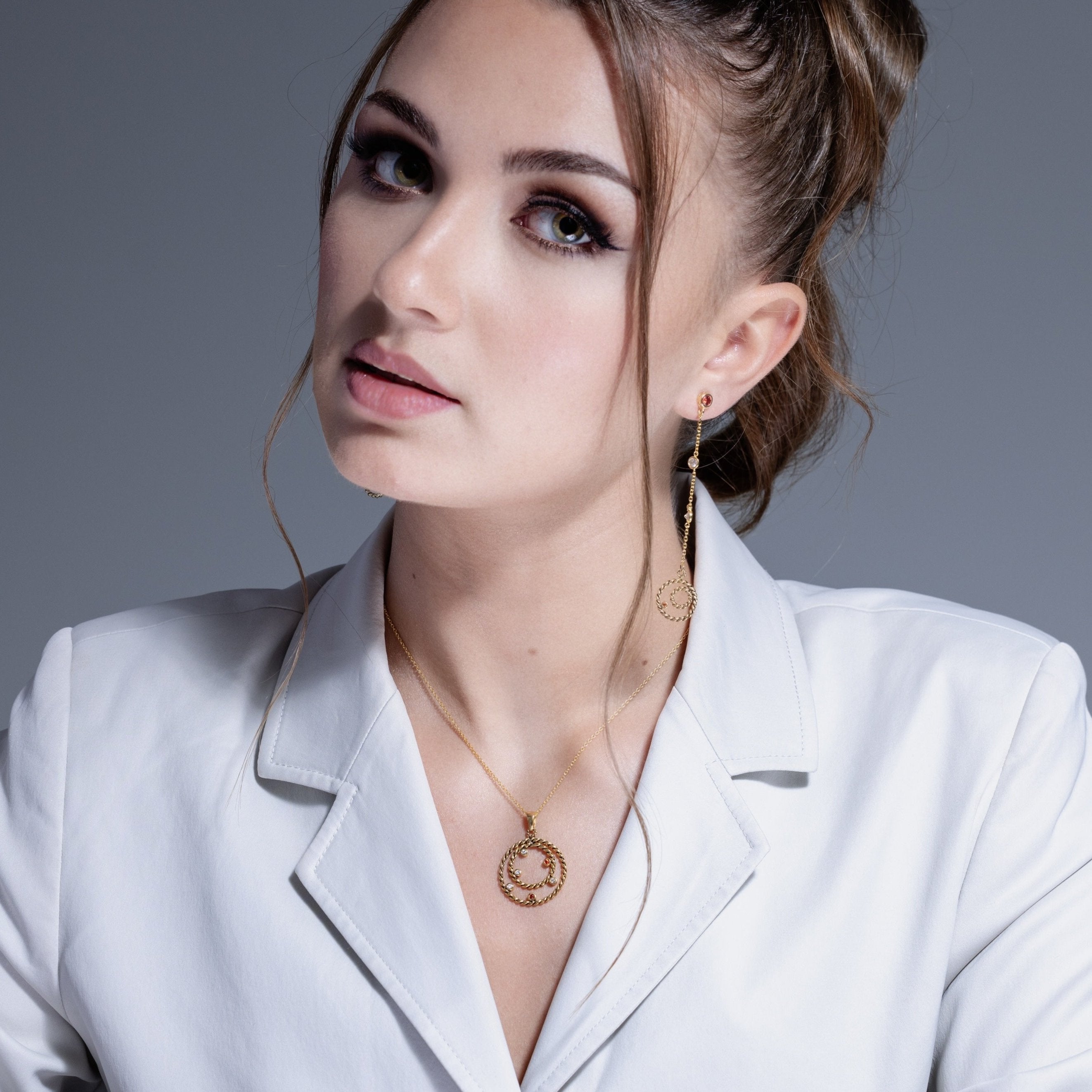 Clearance - Rhodium Plated 925 Sterling Silver Circle Rope Necklace and Earrings Set - STS00172