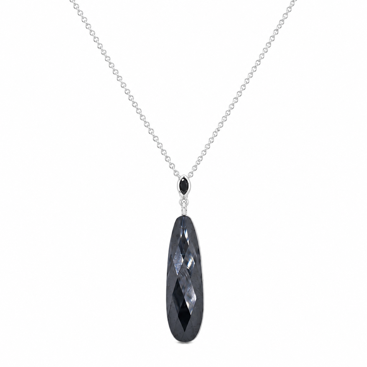 Rhodium Plated 925 Silver Elongated Black Cz Tear Drop Dangle Stud Earring and Necklace Set - STS00202