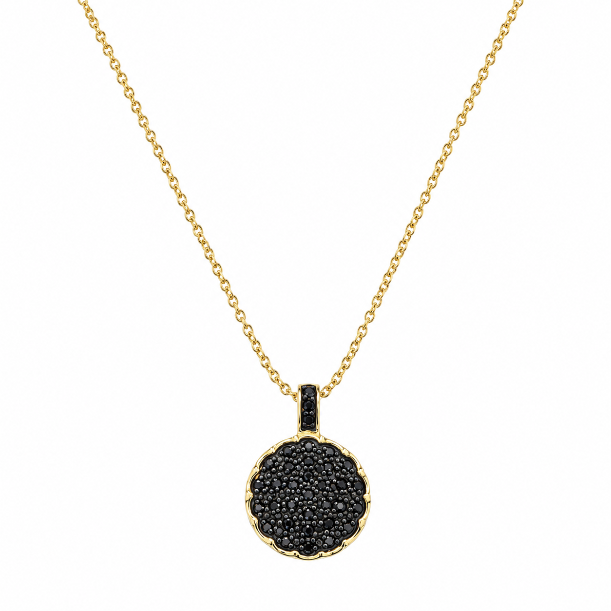 Gold Plated 925 Silver Round Black CZ Lever Back Earring and Necklace Set - STS00231