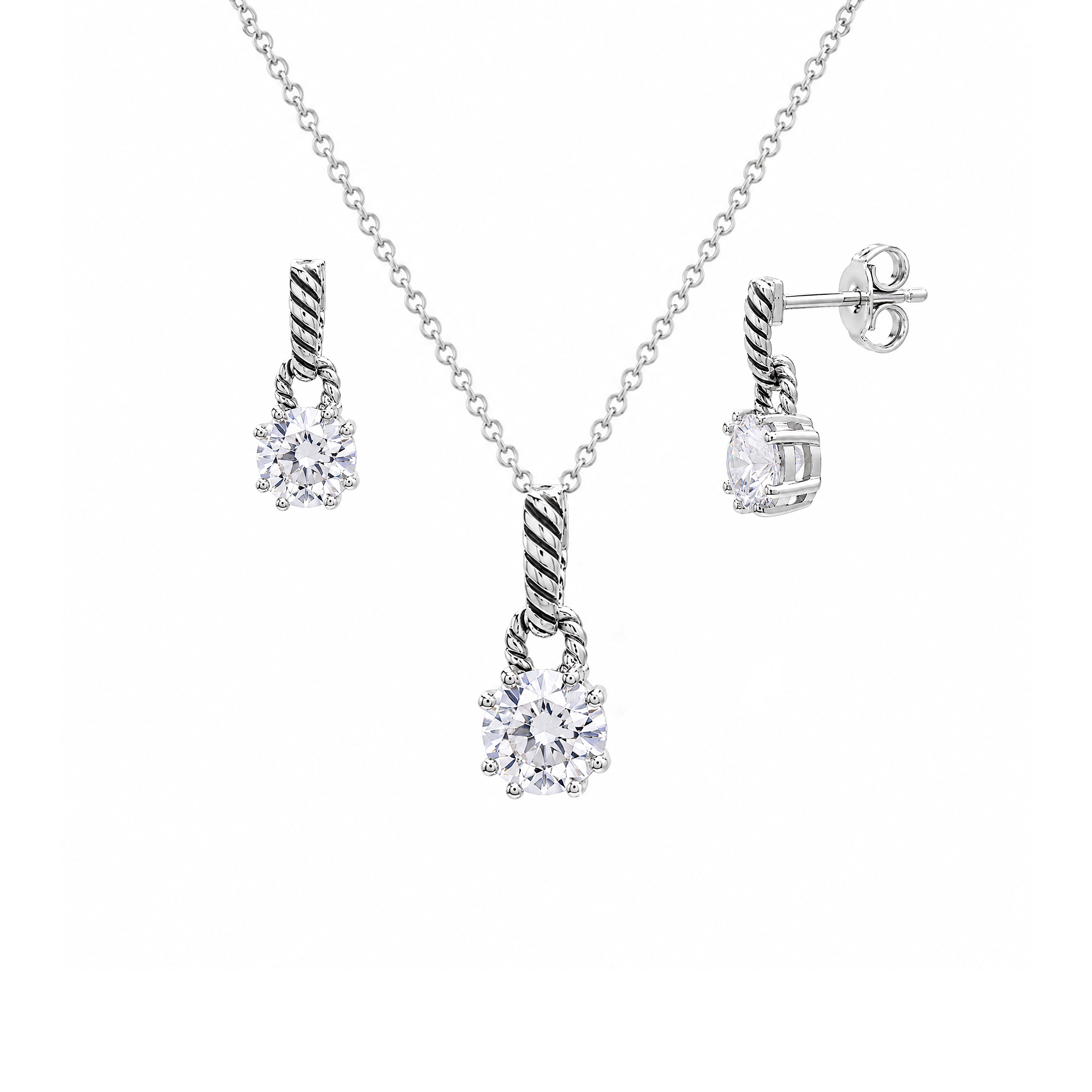 Conjunto de pendientes colgantes a juego con circonitas cúbicas talladas a mano en plata 925 rodiada - STS00262