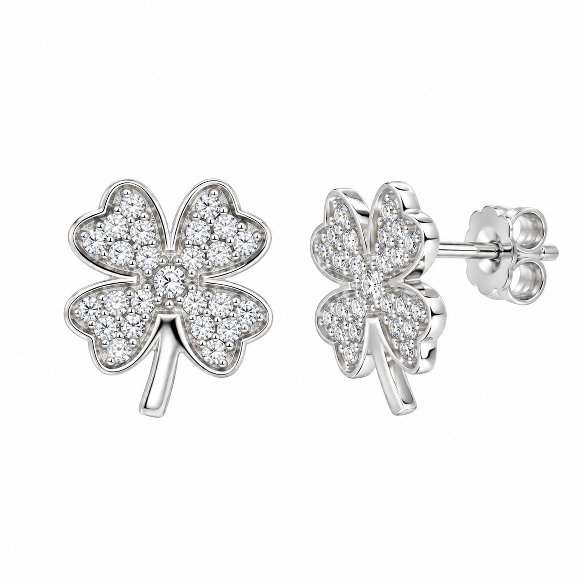 Juego de aretes y collar con circonita cúbica y trébol chapado en rodio en plata 925 - STS00278