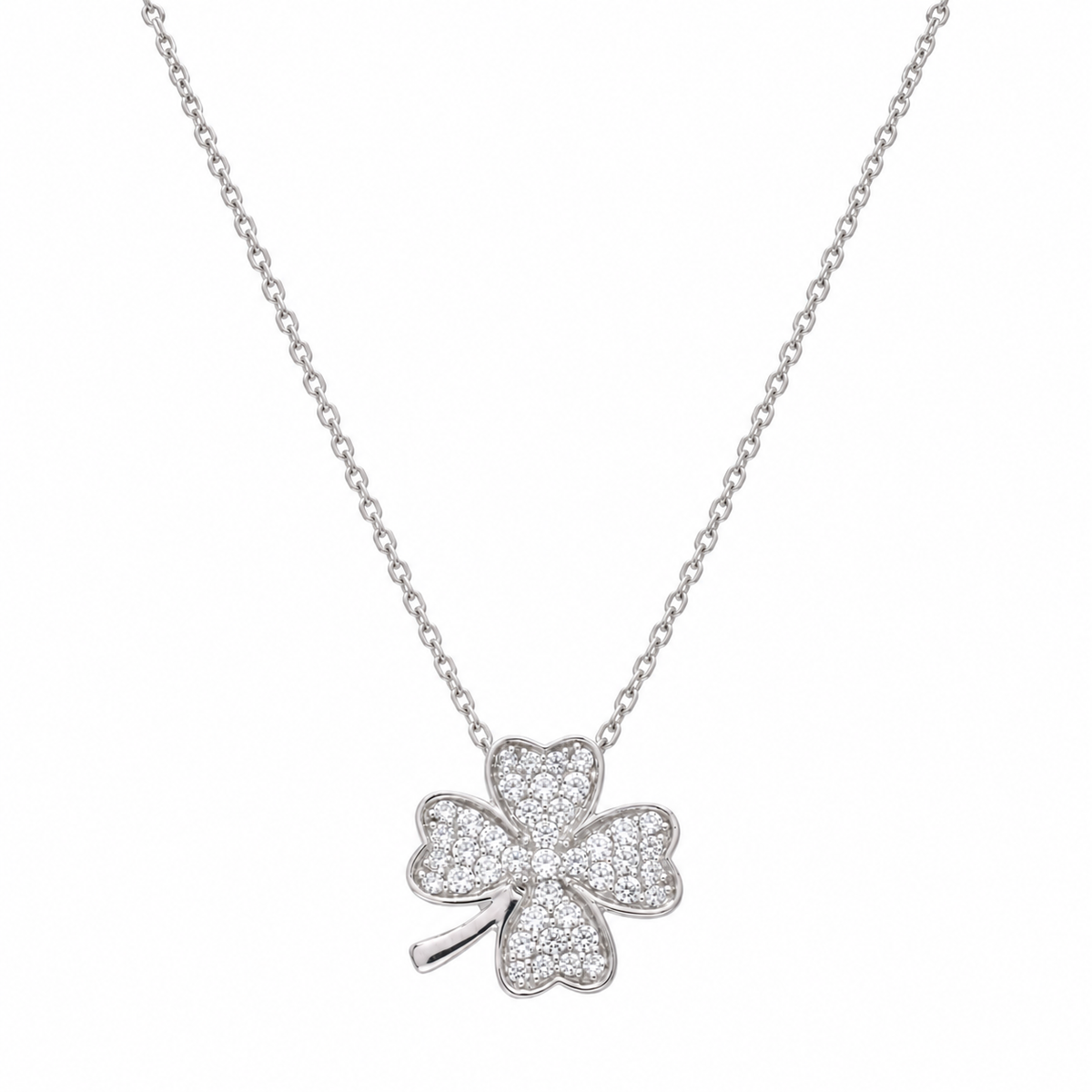 Juego de aretes y collar con circonita cúbica y trébol chapado en rodio en plata 925 - STS00278