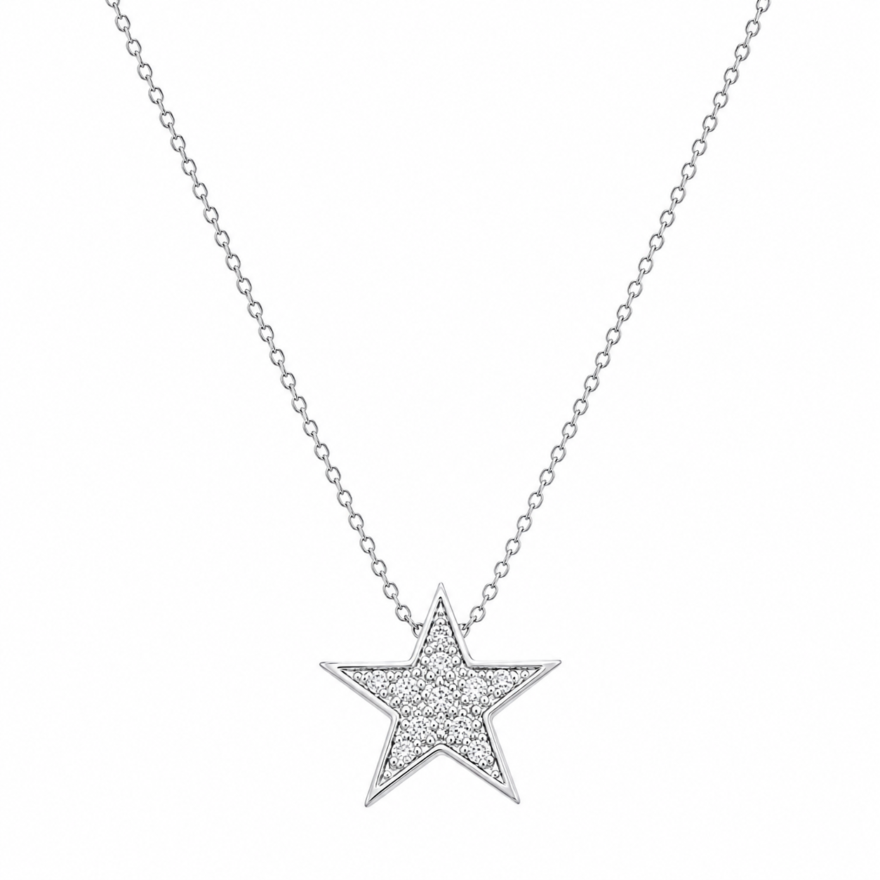 Rhodium Plated 925 Silver Star CZ Stud Earring and Necklace Set - STS00284