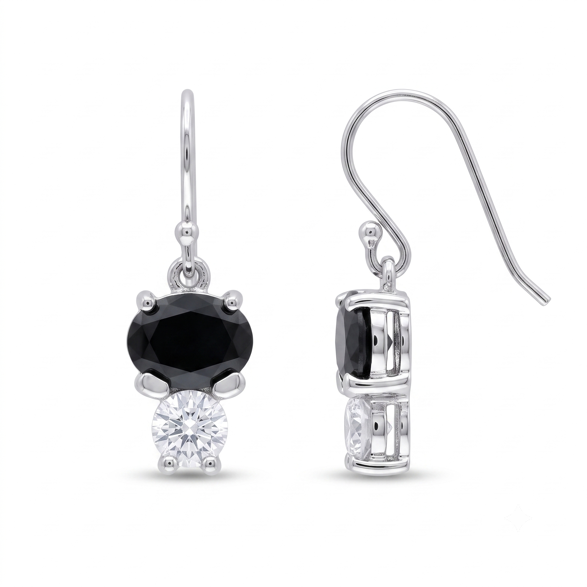 Juego de aretes y collar con gancho colgante de circonita negra chapada en rodio en plata 925 - STS00286