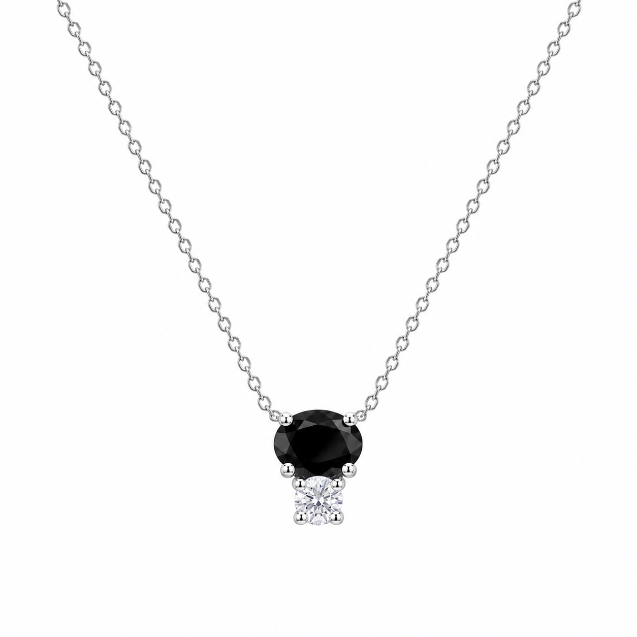 Juego de aretes y collar con gancho colgante de circonita negra chapada en rodio en plata 925 - STS00286