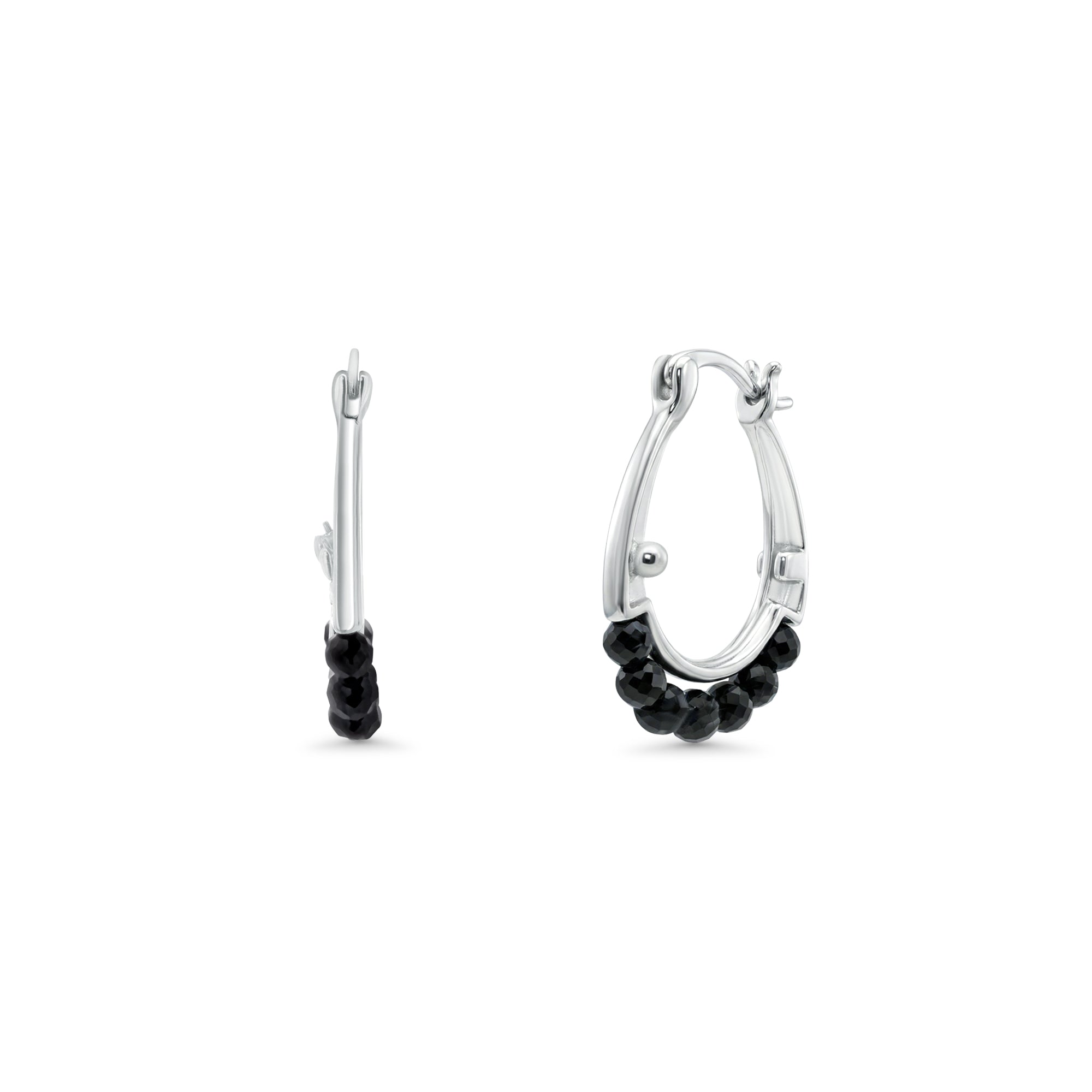 Clearance-Silver 925 Rhodium Plated Open Round Black Ball CZ Hoop Set - STS00345