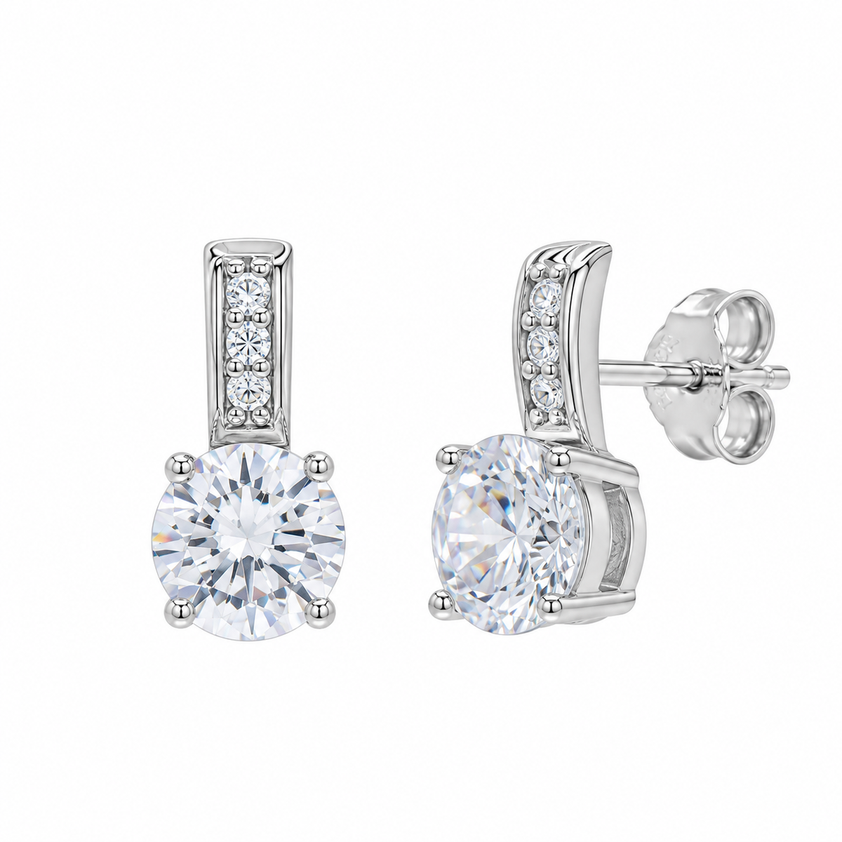 Juego de aretes y collar con circonita cúbica redonda chapada en rodio en plata 925 - STS00351