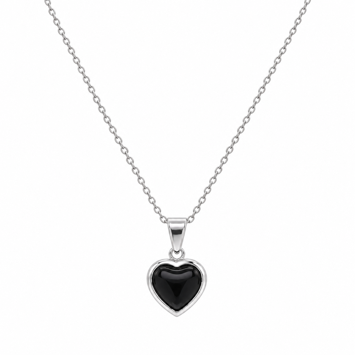 Rhodium Plated 925 Sterling Silver Black Onyx Heart CZ Dangle Earring and Necklace Set - STS00355