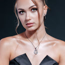 Liquidación - Conjunto de aretes y collar colgantes con circonitas cúbicas ovaladas abiertas y baño de rodio en plata 925 - STS00393