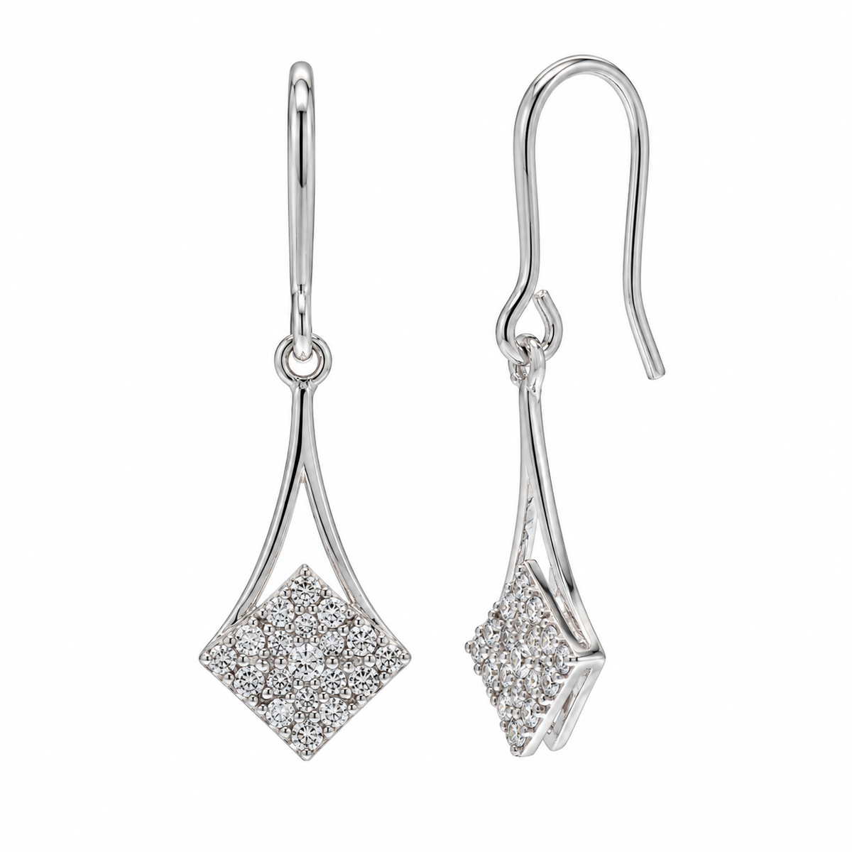 Juego de aretes y collar con gancho colgante de circonita cúbica micro pavé chapado en rodio en plata 925 - STS00409
