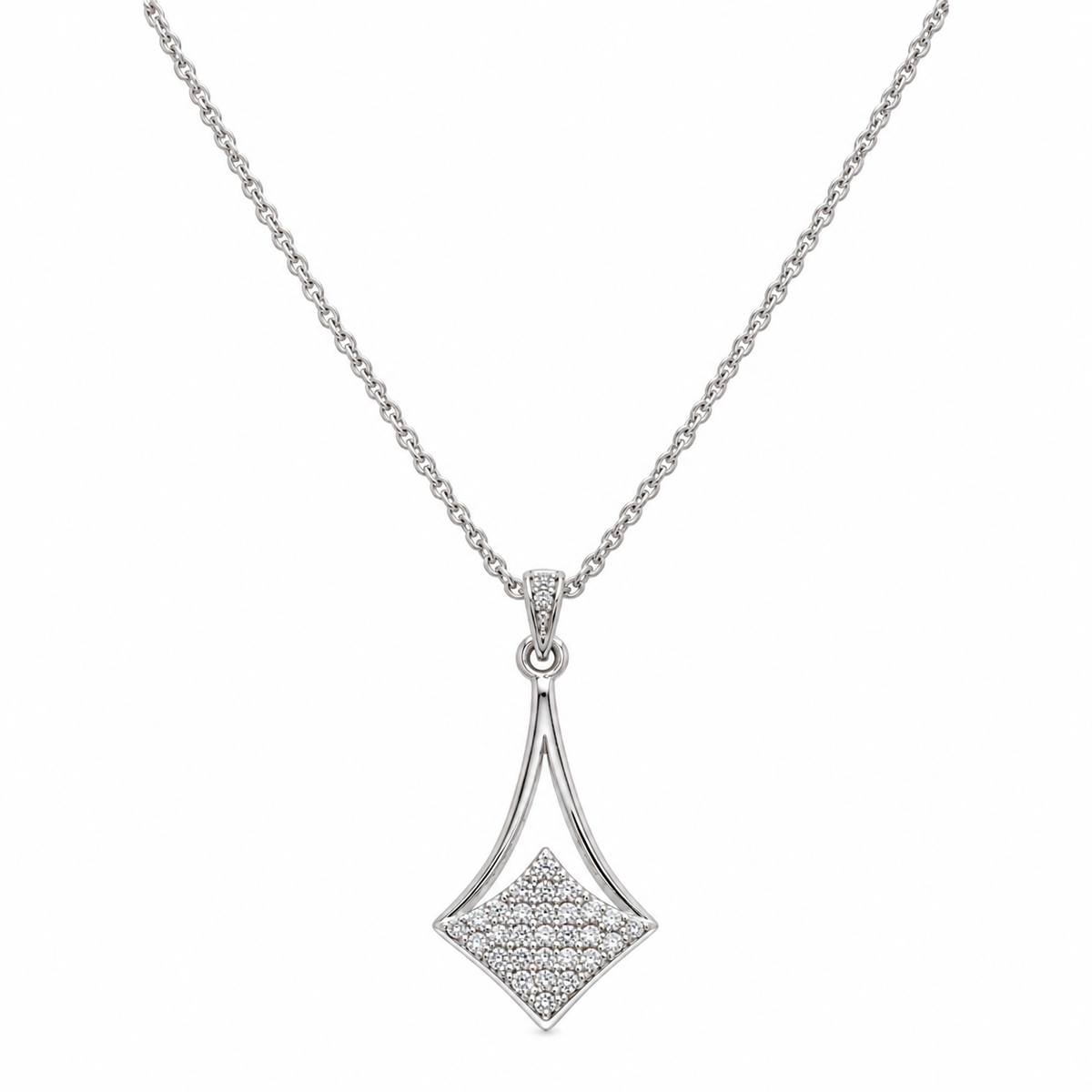 Juego de aretes y collar con gancho colgante de circonita cúbica micro pavé chapado en rodio en plata 925 - STS00409
