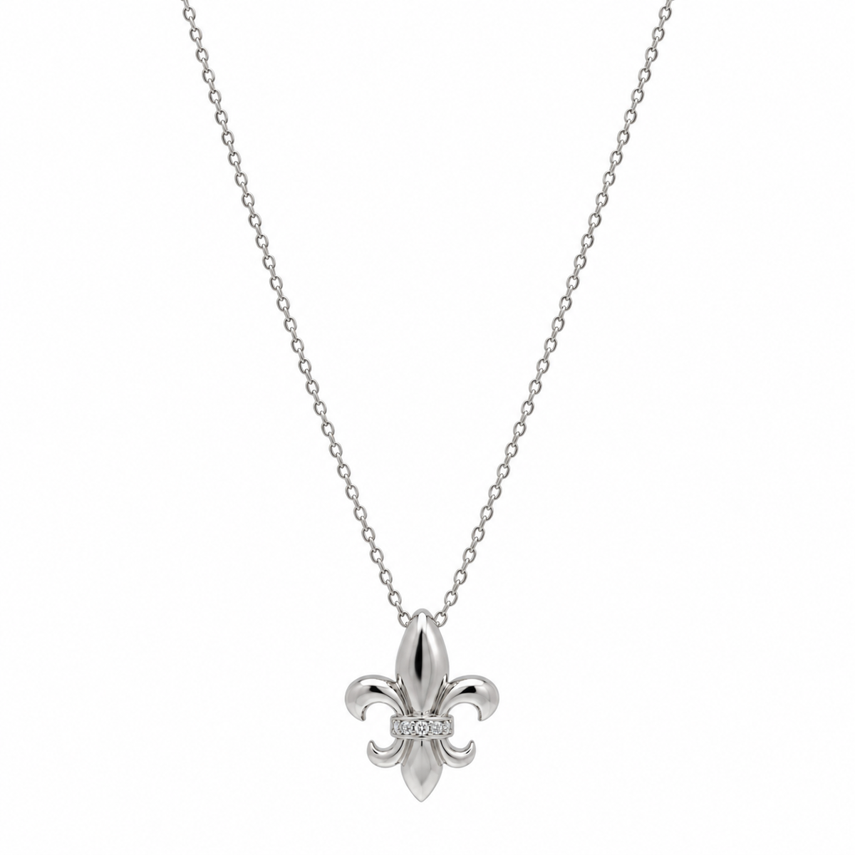 Juego de aretes y collar con circonita cúbica de flor de lis chapada en rodio en plata 925 - STS00428