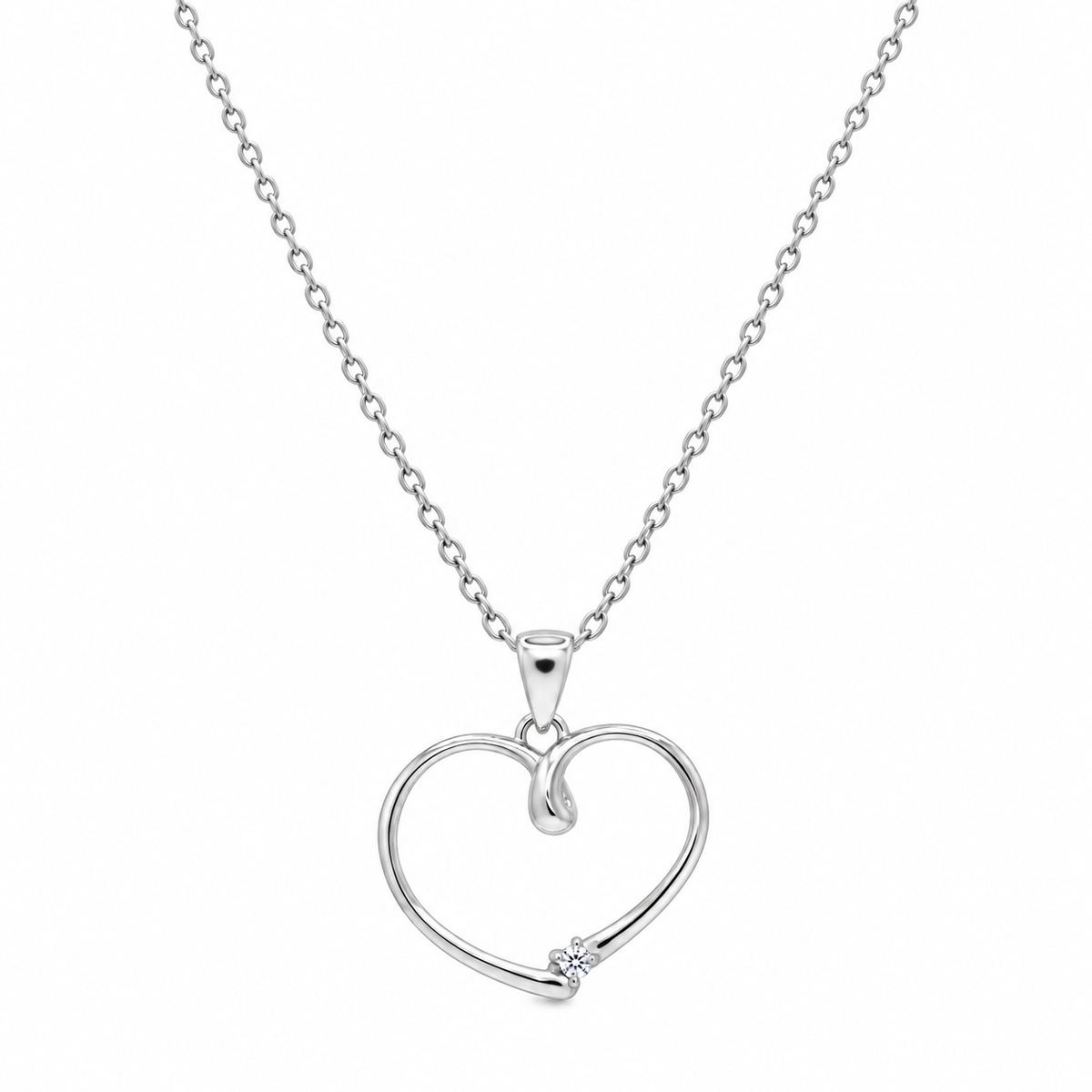 Rhodium Plated 925 Sterling Silver Open Heart CZ Earring and Necklace Set - STS00433