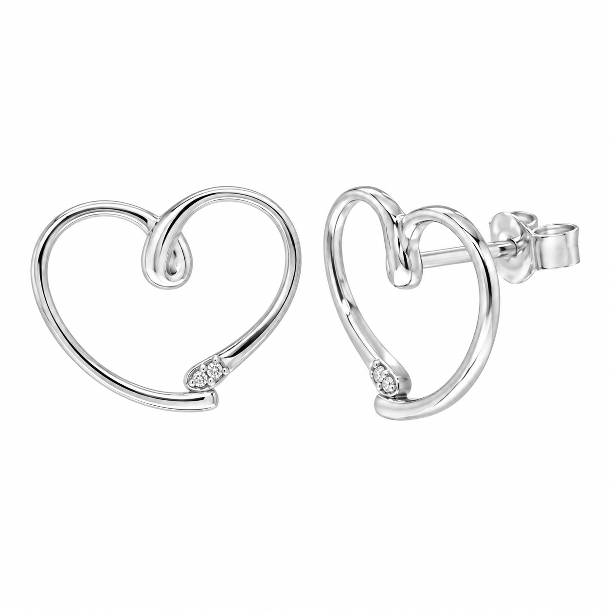 Rhodium Plated 925 Sterling Silver Open Heart CZ Earring and