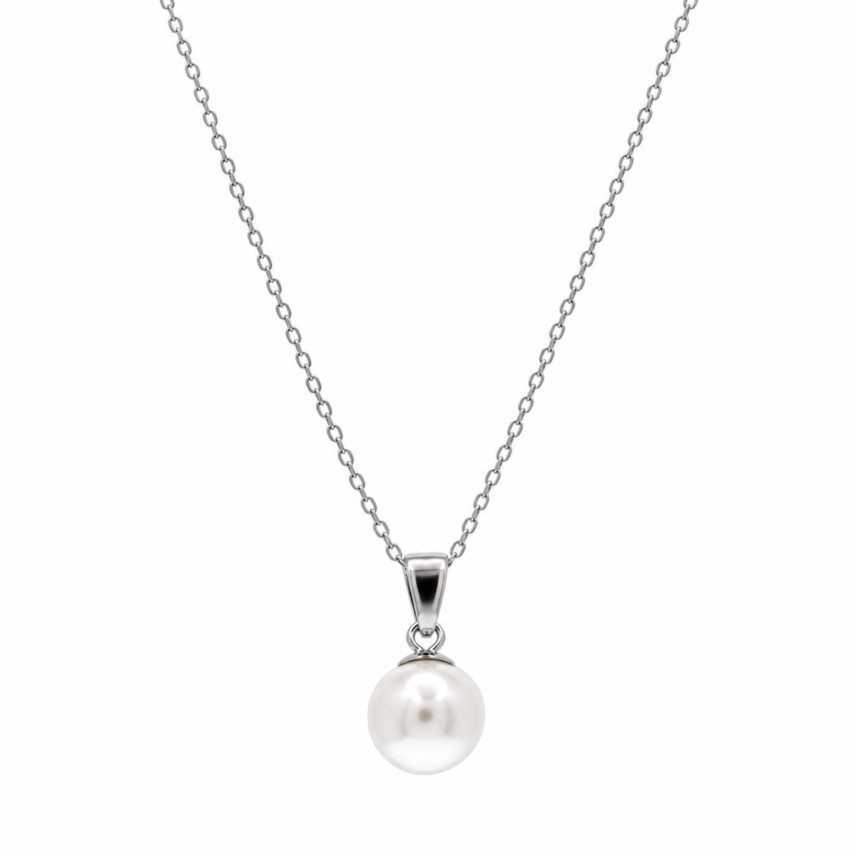 Juego de collar y aretes con palanca de perlas de esmalte blanco chapado en rodio de plata 925 - STS00437