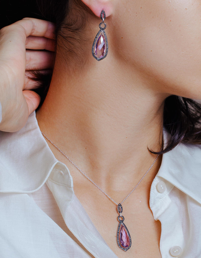 Juego de collar y aretes colgantes con circonita cúbica en forma