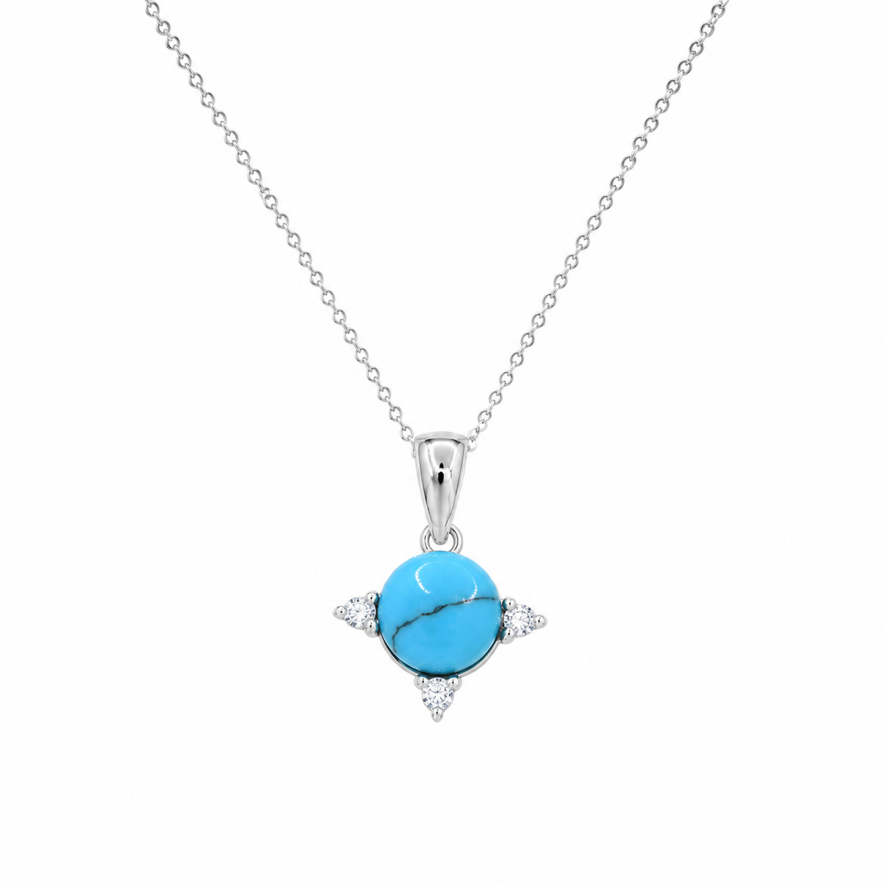 Juego de aretes y collar con circonita cúbica y bola azul chapada en rodio en plata 925 - STS00476
