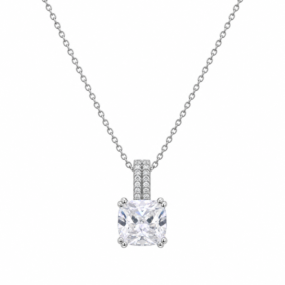 Solitario cuadrado de plata de ley 925 rodiada con circonita - STS00512