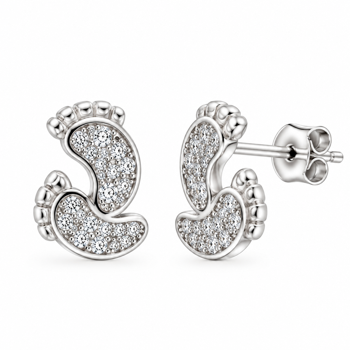Conjunto de pendientes y collar con forma de pie en plata de ley 925 rodiada - STS00516