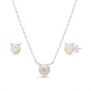 Sterling Silver Rhodium Plated 8.2mm x 7.4mm Synthetic Pearl Cat Ear Stud Earring - STS00553