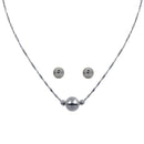 Rhodium Plated 925 Sterling Silver 3 Beads Singapore Chain Necklace & Earring Set - STS00556