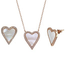 Rose Gold Plated 925 Sterling Silver Heart Mother of Pearl Earring & Necklace Set - STS00566