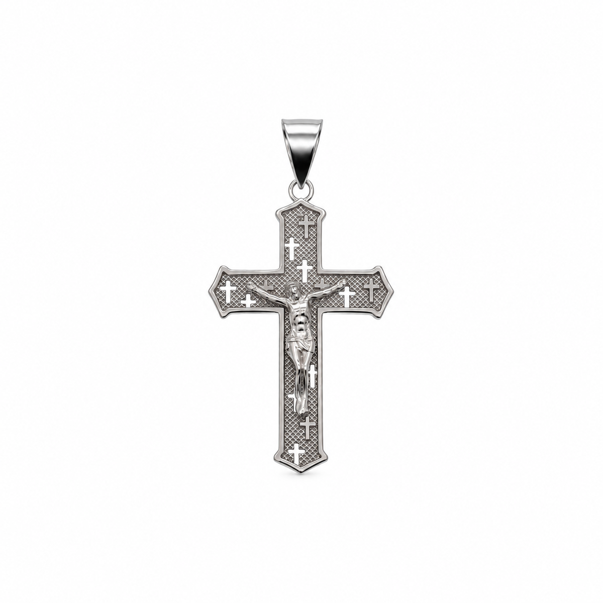 Colgante de Crucifijo de Jesús de Plata de Ley 925 Bañado en Rodio - TGP00010